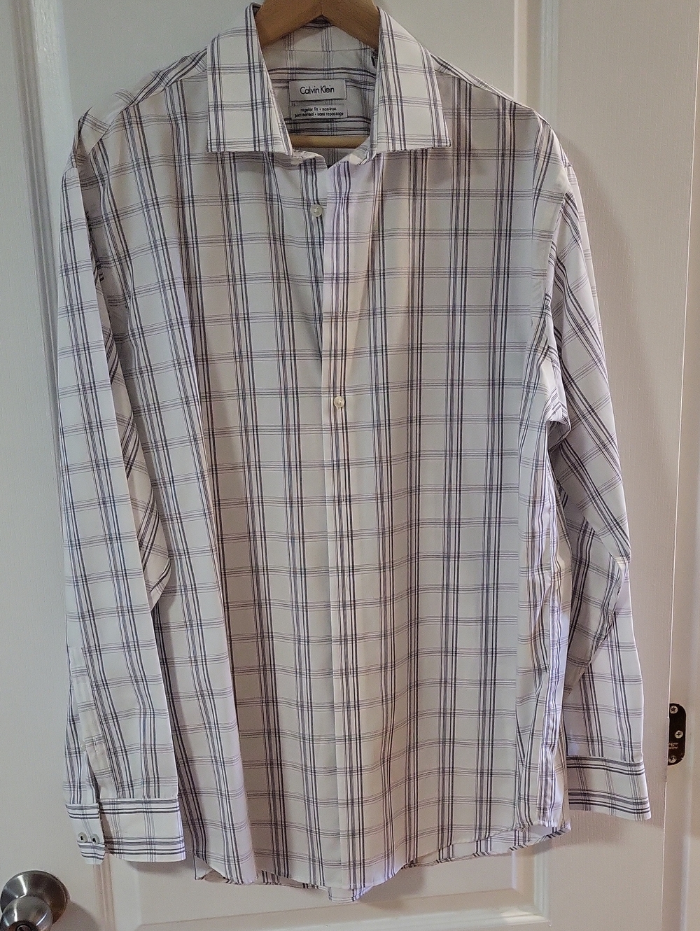 Calvin Klein White Dress Shirt with Gray  Plaid